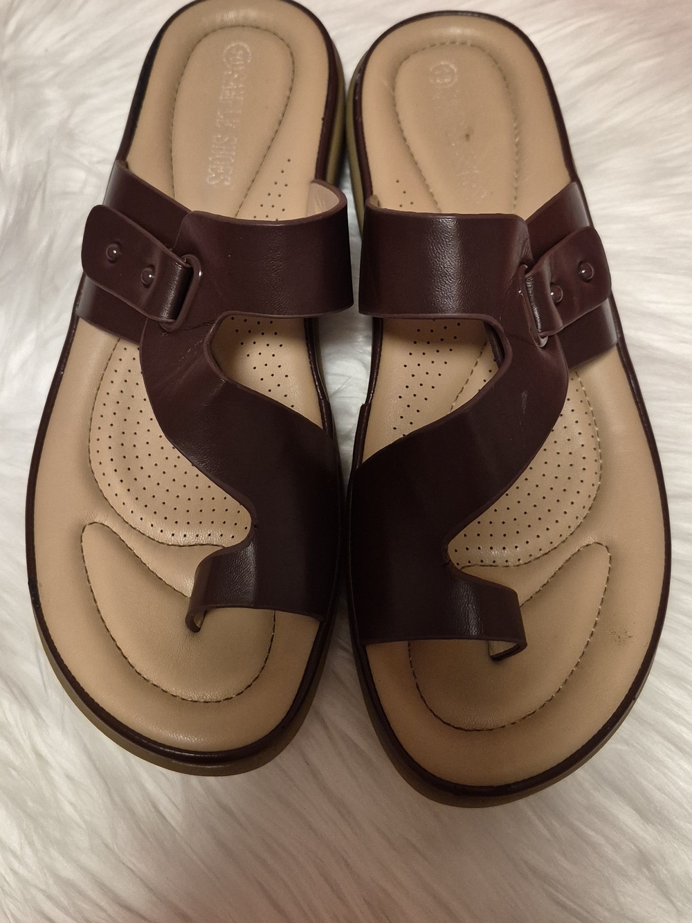 Brown Leather Slide Sandals